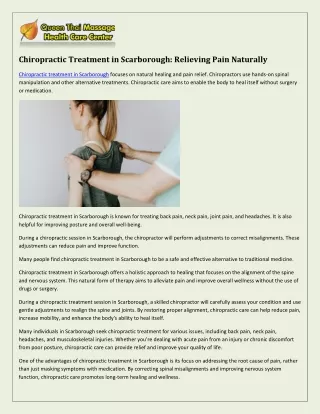 Chiropractic Treatment in Scarborough: Natural Pain Relief