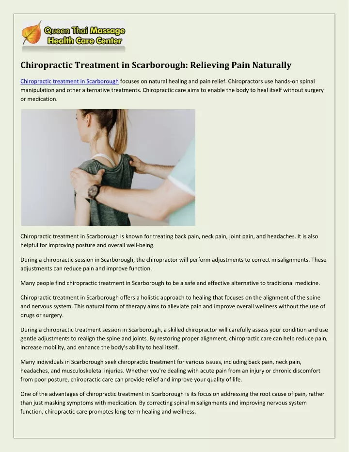 chiropractic treatment in scarborough relieving