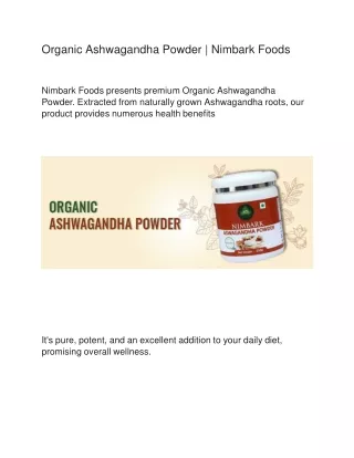 Organic Ashwagandha Powder | Nimbark Foods