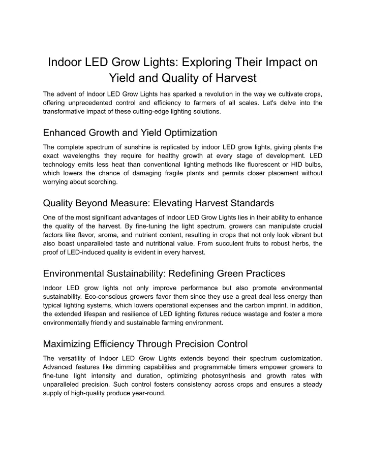 indoor led grow lights exploring their impact