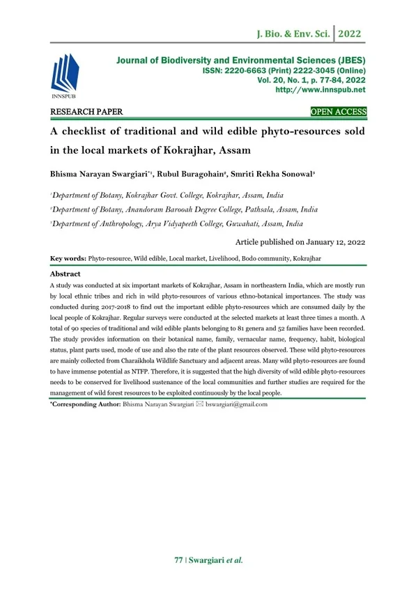 A checklist of traditional and wild edible phyto-resources sold in the local