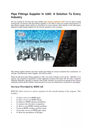 Pipe Fittings Supplier In UAE , A Solution To Every Industry