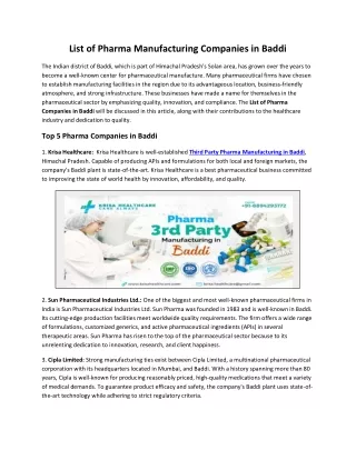 list of pharma manufacturing companies in baddi