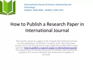 How to Publish a Research Paper in International journal high impact factor