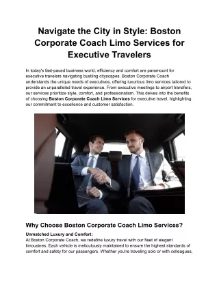 Navigate the City in Style Boston Corporate Coach Limo Services for Executive Travelers