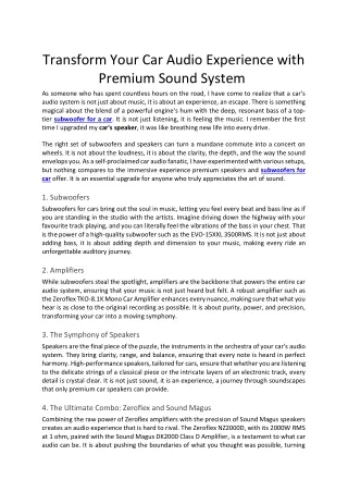 Transform Your Car Audio Experience with Premium Sound System