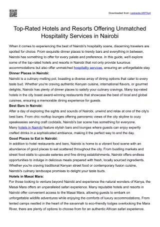 Top-Rated Hotels and Resorts Offering Unmatched Hospitality Services in Nairobi