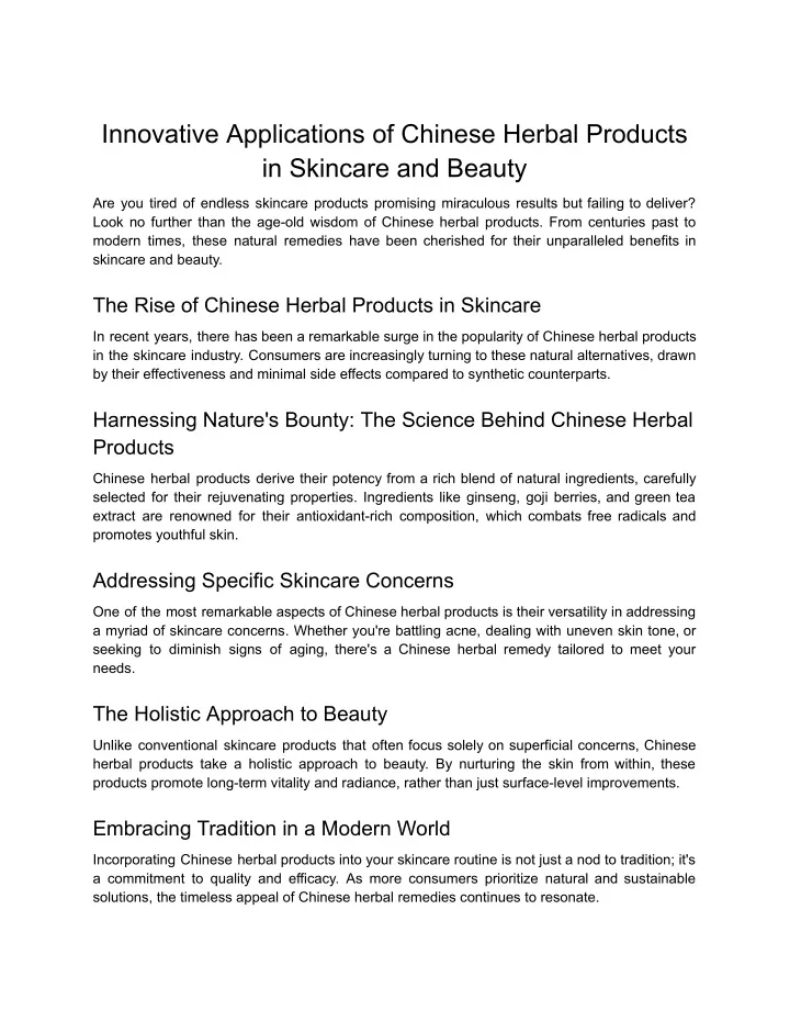 innovative applications of chinese herbal