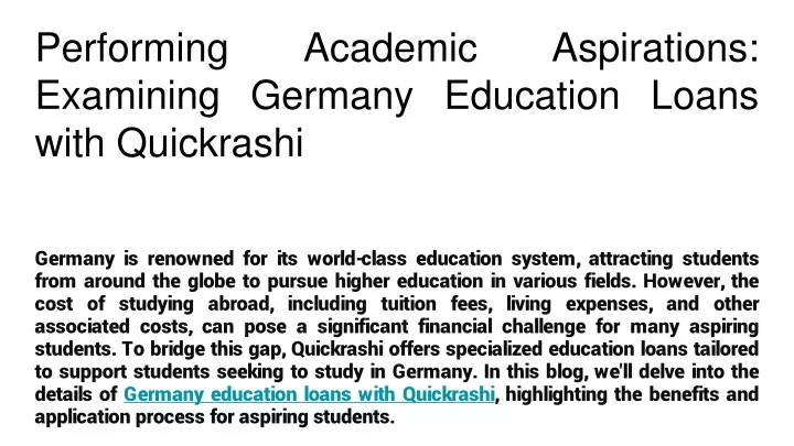 performing academic aspirations examining germany education loans with quickrashi