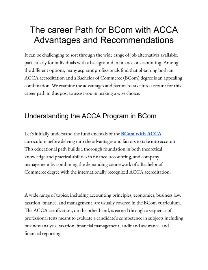 the career path for bcom with acca advantages