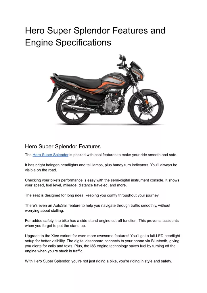 hero super splendor features and engine