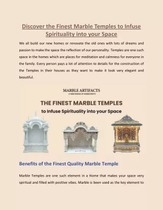 Discover the Finest Marble Temples to Infuse Spirituality into your Space