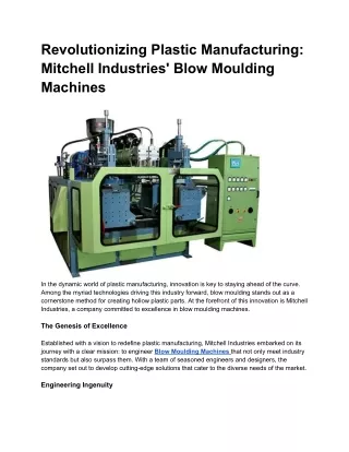 Revolutionizing Plastic Manufacturing Mitchell Industries' Blow Moulding Machines