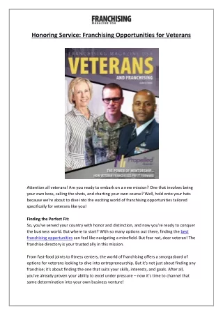 Honoring Service- Franchising Opportunities for Veterans