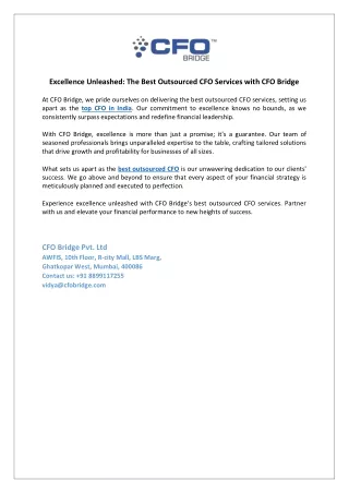 Excellence Unleashed The Best Outsourced CFO Services with CFO Bridge