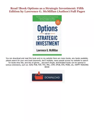 Read book Options as a Strategic Investment: Fifth Edition #KINDLE$ By  Lawrence