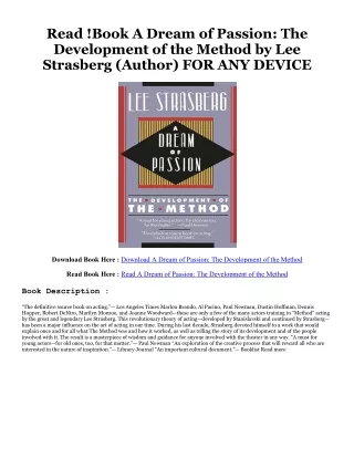 Ebook [Kindle] A Dream of Passion: The Development of the Method READ B.O.O.K. B