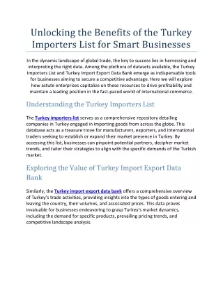Unlocking the Benefits of the Turkey Importers List for Smart Businesses
