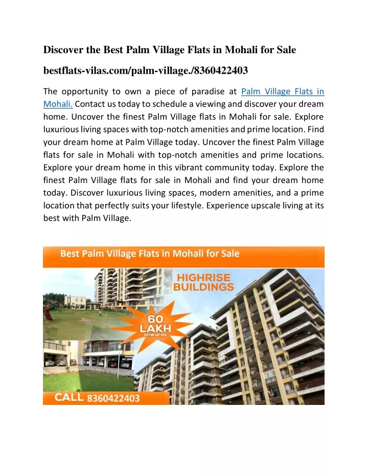 discover the best palm village flats in mohali