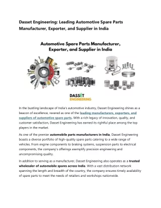Leading Automotive Spare Parts Manufacturer, Exporter, and Supplier in India