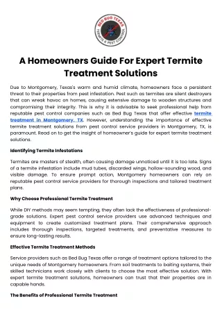 A Homeowners Guide For Expert Termite Treatment Solutions
