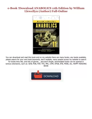 (Read Pdf!) ANABOLICS 11th Edition #KINDLE$ By  William Llewellyn (Author)