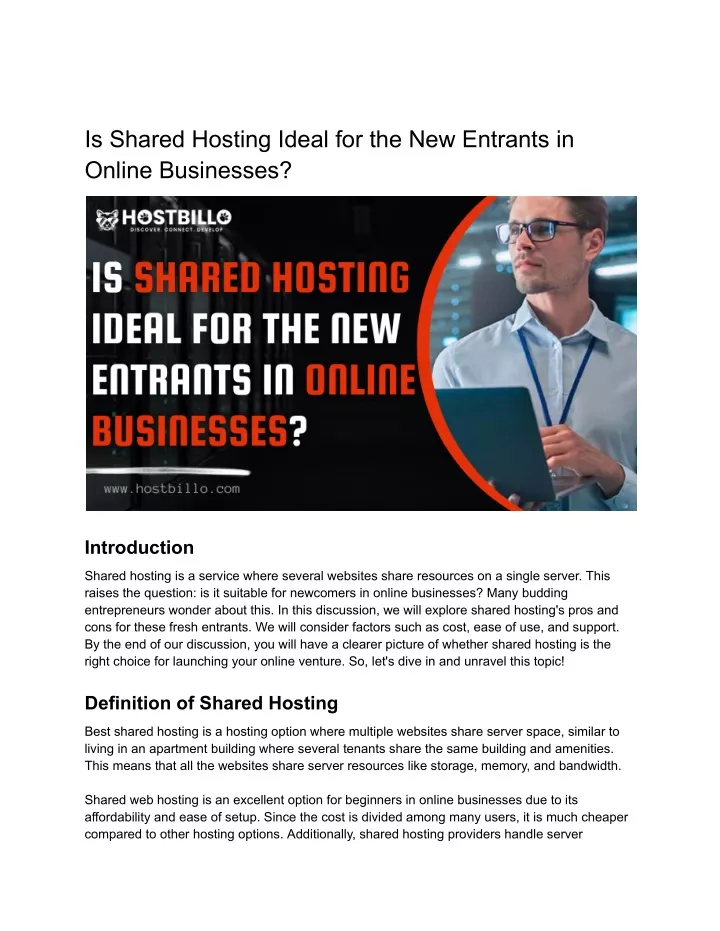 is shared hosting ideal for the new entrants