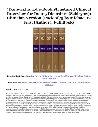 ^#DOWNLOAD@PDF^# Structured Clinical Interview for Dsm-5 Disorders (Scid-5-cv):
