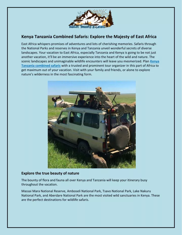 kenya tanzania combined safaris explore
