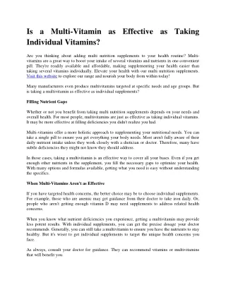 Is a Multi-Vitamin as Effective as Taking Individual Vitamins?