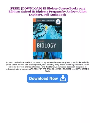 [Epub]$$ IB Biology Course Book: 2014 Edition: Oxford IB Diploma Program [ PDF ]