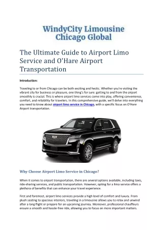 The Ultimate Guide to Airport Limo Service and O'Hare Airport Transportation
