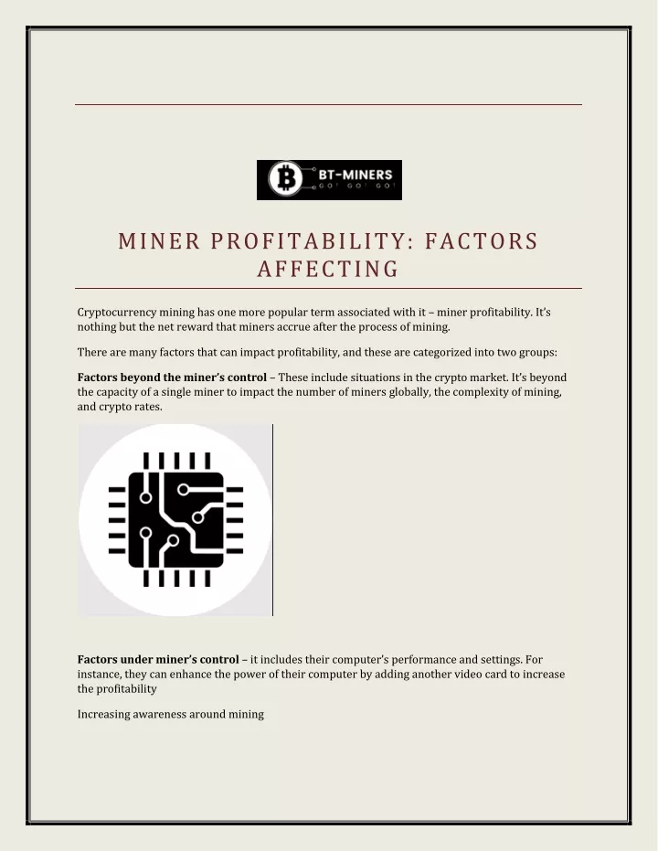 miner profitability factors affecting