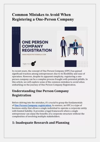 Common Mistakes to Avoid When Registering a One-Person Company