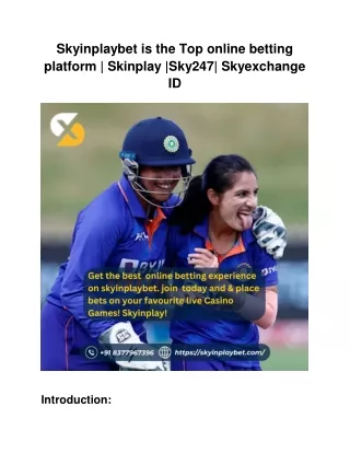 Skyinplaybet is the online betting platform | Skinplay |Sky247| Skyexchange ID
