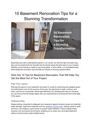 10 Basement Renovation Tips for a Stunning Transformation
