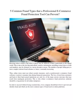 5 Common Fraud Types that a Professional E-Commerce Fraud Protection Tool Can Prevent