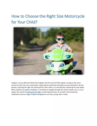 How to Choose the Right Size Motorcycle for Your Child