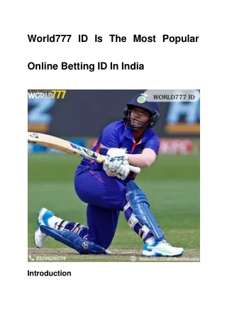 World777 ID Is The Most Popular Online Betting ID In India