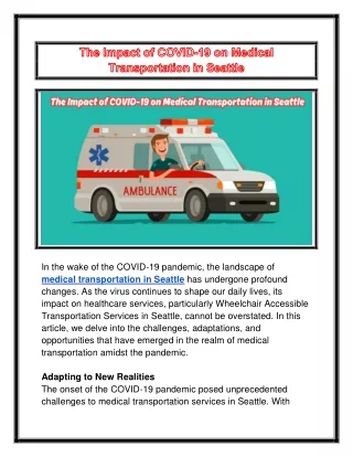 The Impact of COVID-19 on Medical Transportation in Seattle
