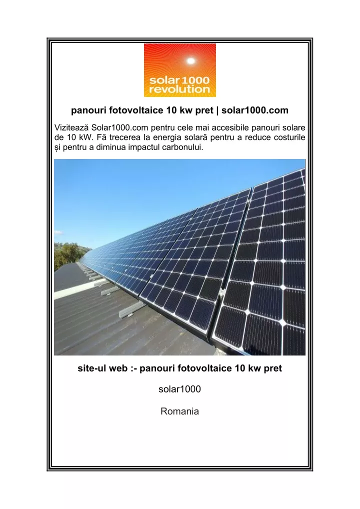 panouri fotovoltaice 10 kw pret solar1000 com