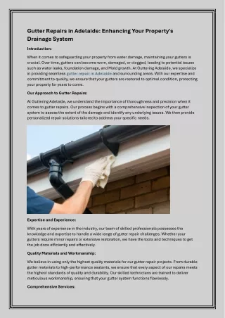 Gutter Repairs in Adelaide- Enhancing Your Property's Drainage System