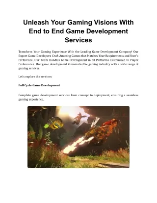 Unleash Your Gaming Visions With End to End Game Development Services