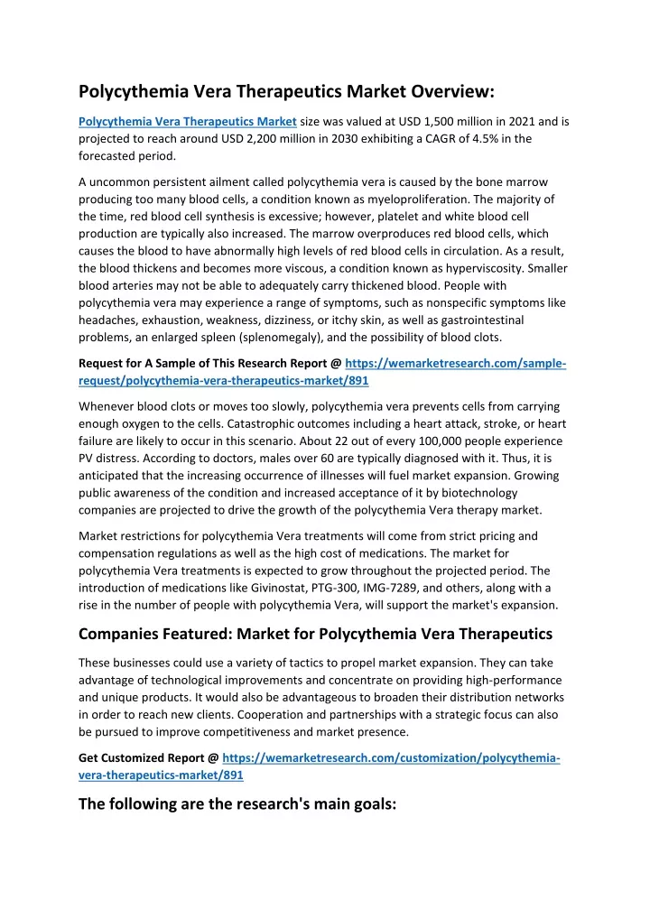 polycythemia vera therapeutics market overview