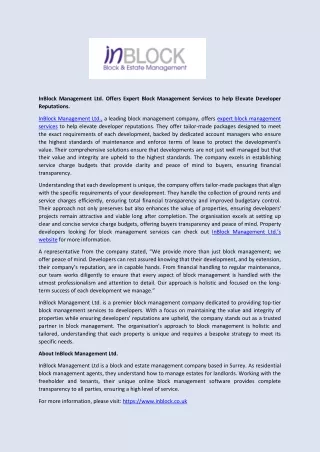 inblock management ltd offers expert block