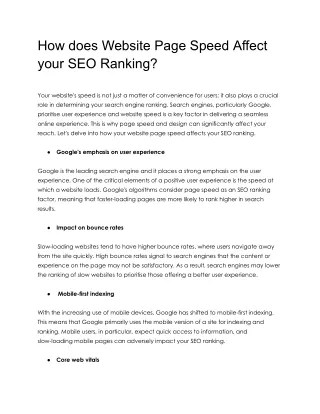 How does website Page speed affect your seo ranking ?