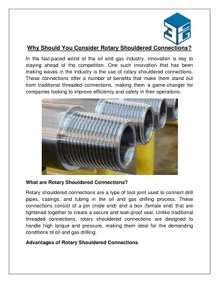 Why Should You Consider Rotary Shouldered Connections?