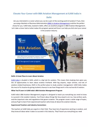 Elevate Your Career with BBA Aviation Management at ILAM India in Delhi