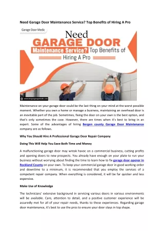Need Garage Door Maintenance Service? Top Benefits of Hiring A Pro