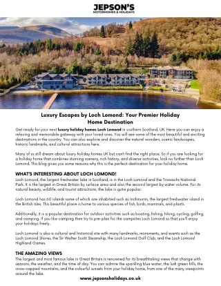 Luxury Escapes by Loch Lomond Your Premier Holiday Home Destination